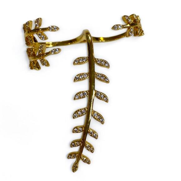 Goldtone Double Ring Adjustable Fern Floral - Picture 1 of 6